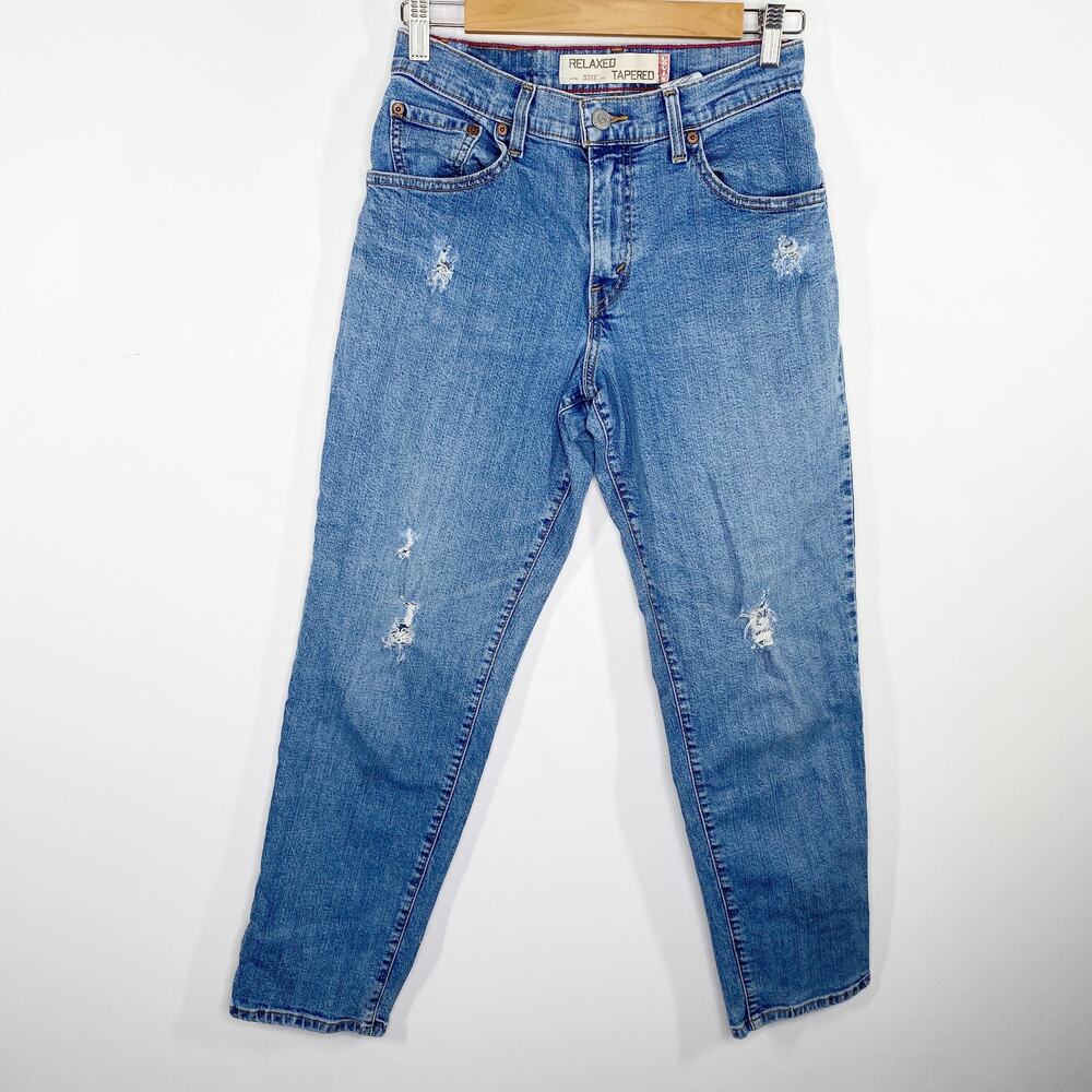 Levis 550 Relaxed Tapered Light Wash Distressed Jeans Womens 4 Short 4S Blue